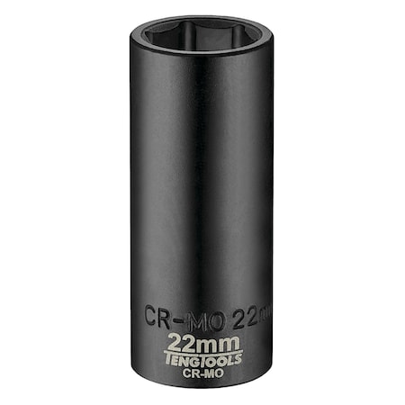 Teng Tools 22MM 1/2 Inch Drive ANSI 6 Point Metric Deep Chrome Molybdenum Impact Socket 920622AN